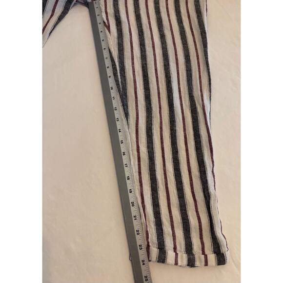 Love Tree Linen Blend Casual Flowy Striped White/Burgundy Cropped Pants L - Picture 8 of 9